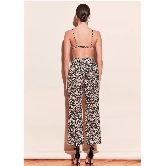Fleur du Mal Tan Black 100% Silk Animal Print Wide Leg Pants, Size 4 - Picture 2 of 5